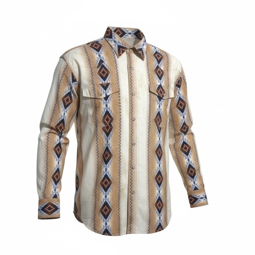 Vintage Roper Western Aztec Cowboy Mens Medium Pearl Snap Rodeo Southwest Shirt
